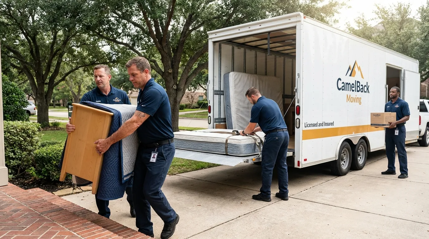 Crew loading residential truck for cross-state move from Bluffton, SC