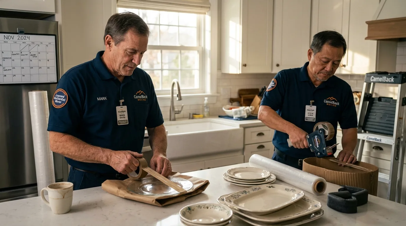 Professional crew packing kitchen dishware in Bluffton, SC